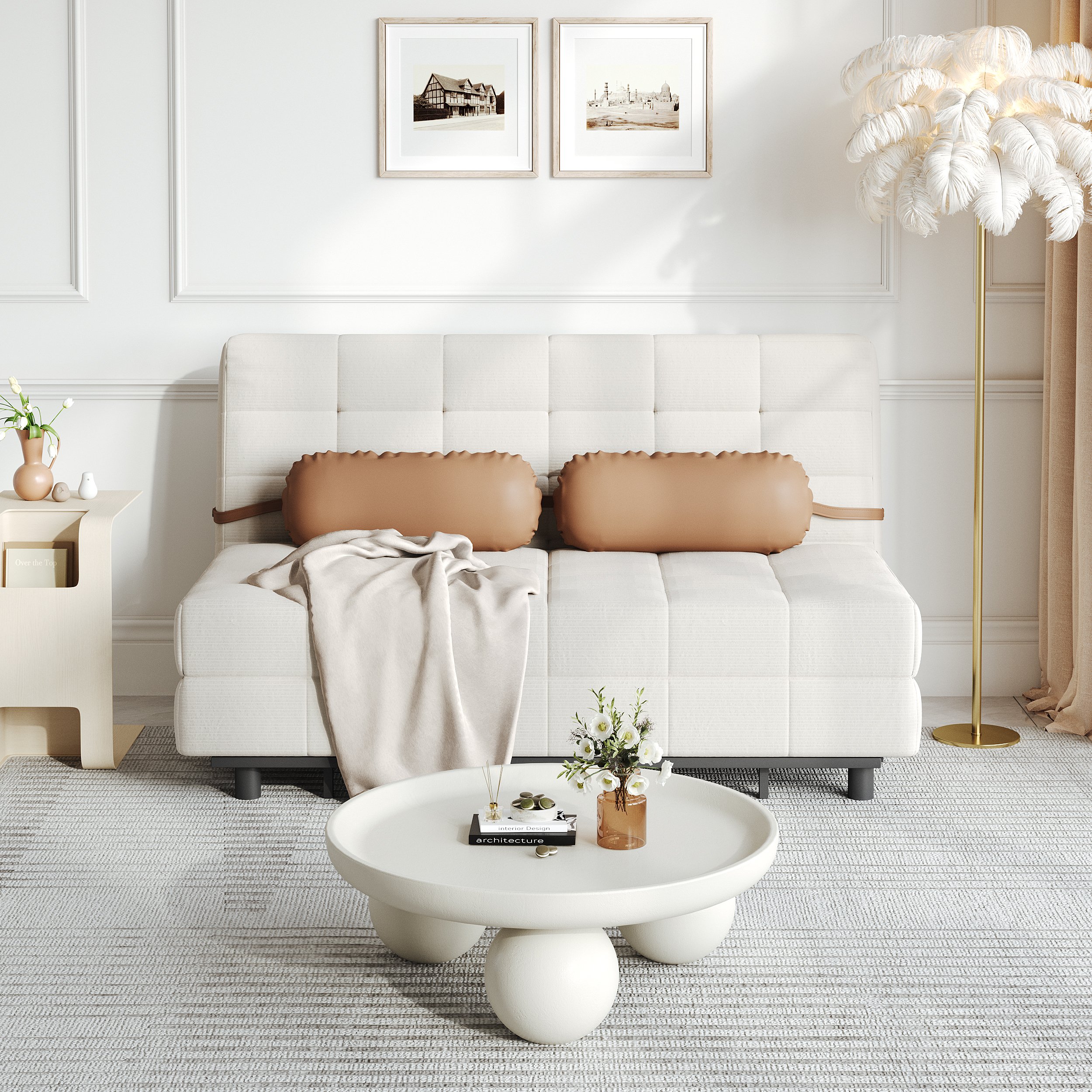 HMR - Queen Corduroy Futon Sofa Bed Folding Sleeper Sofa