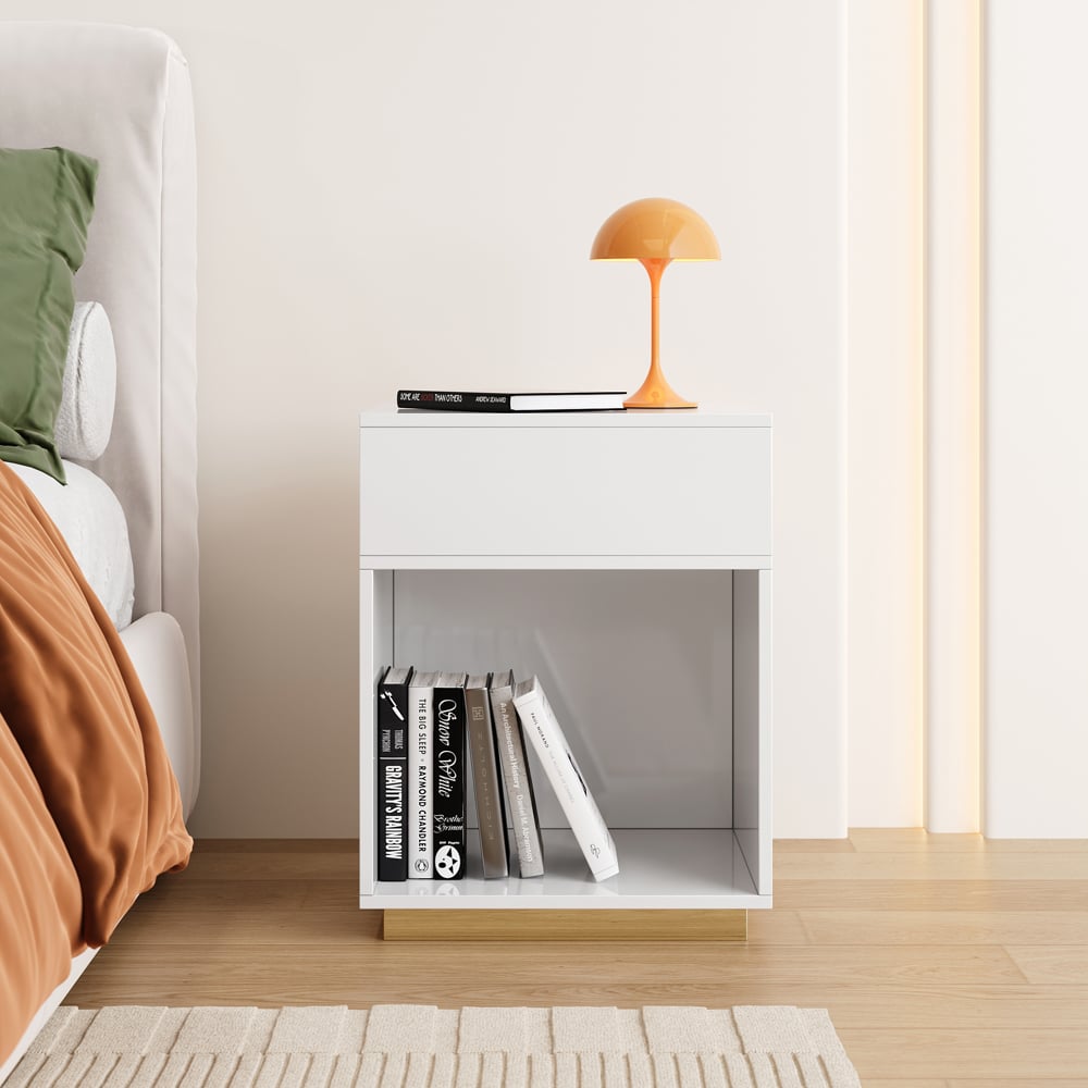 HMR - Mordelle Modern Side Table with Open Storage End Table with Charging Station Nightstand