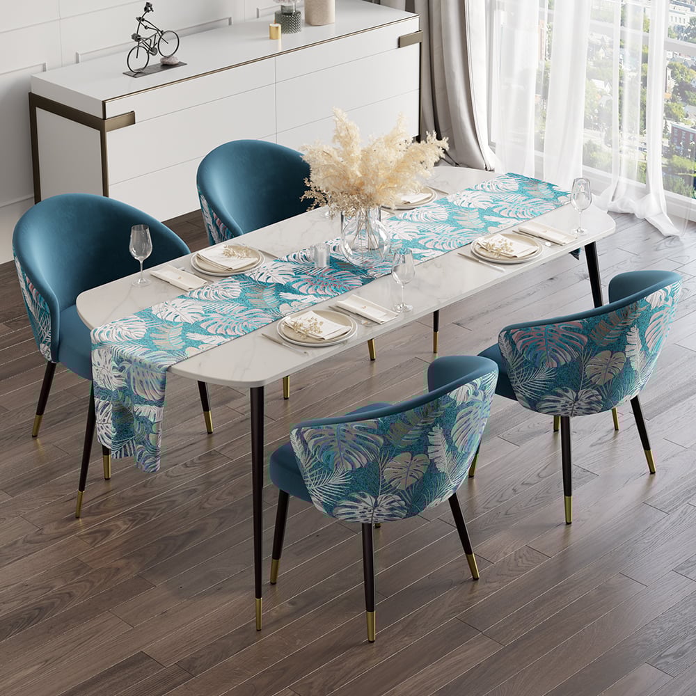 HMR Modern Dining Chairs with Velvet Upholstery - Blue, 6-Pieces
