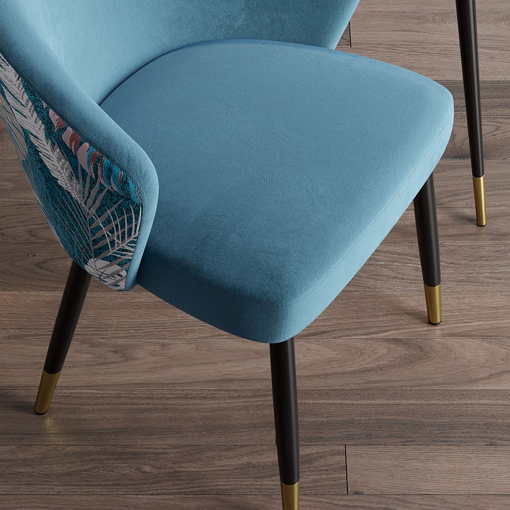 HMR Modern Dining Chairs with Velvet Upholstery - Blue, 6-Pieces