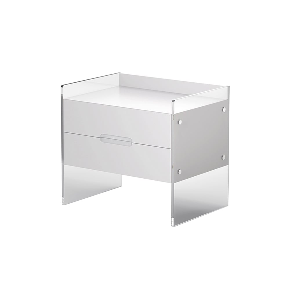 HMR - Modern Floating White Nightstand Acrylic Bedside Table with 2 Drawers