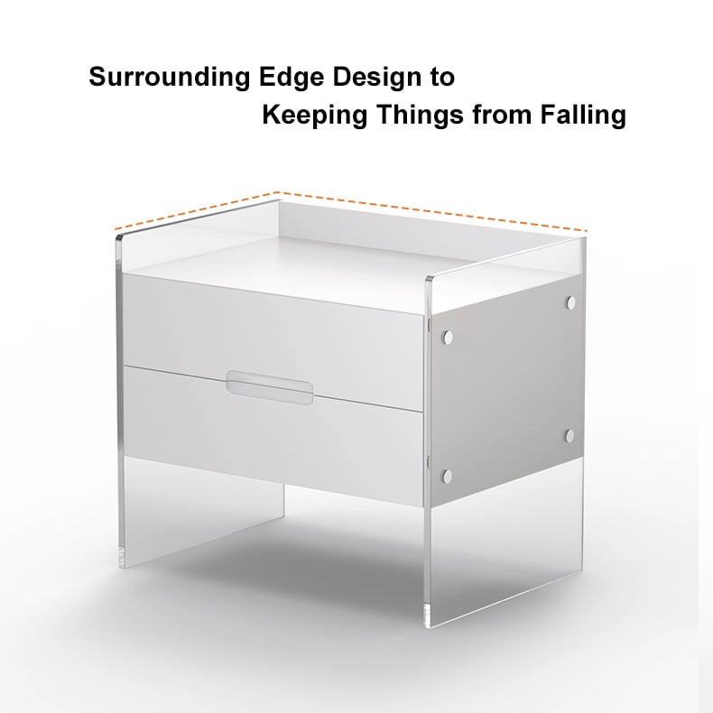 HMR - Modern Floating White Nightstand Acrylic Bedside Table with 2 Drawers