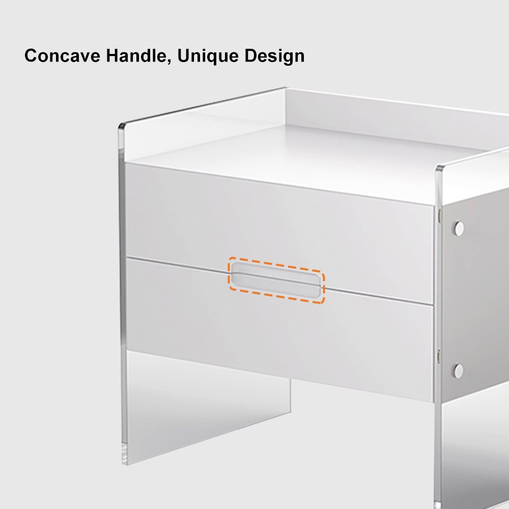 HMR - Modern Floating White Nightstand Acrylic Bedside Table with 2 Drawers