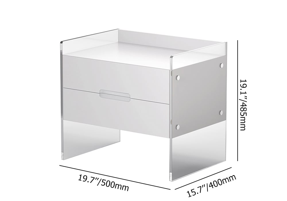 HMR - Modern Floating White Nightstand Acrylic Bedside Table with 2 Drawers