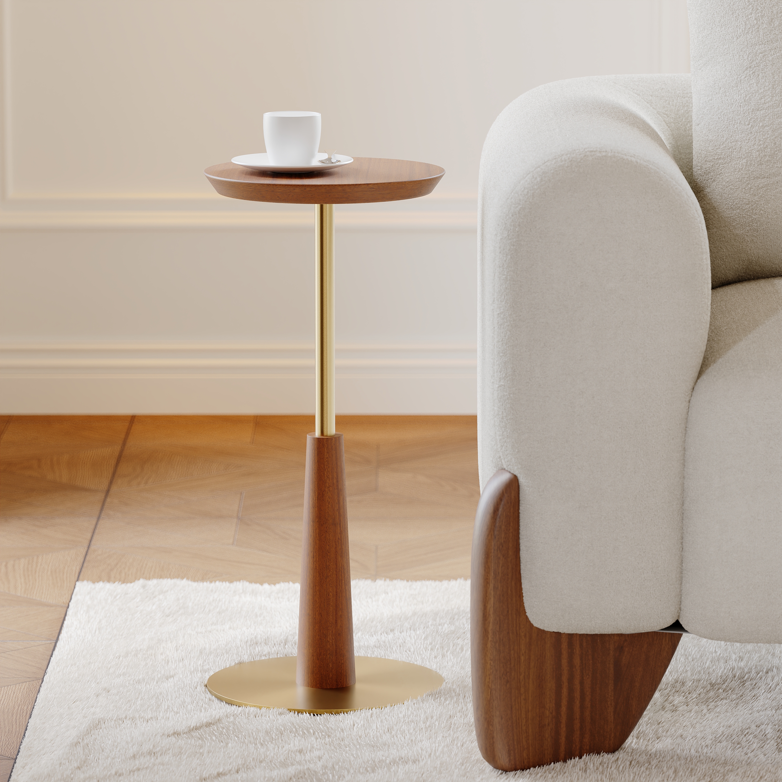 HMR - 9" Round Walnut Mid Century Drink Table