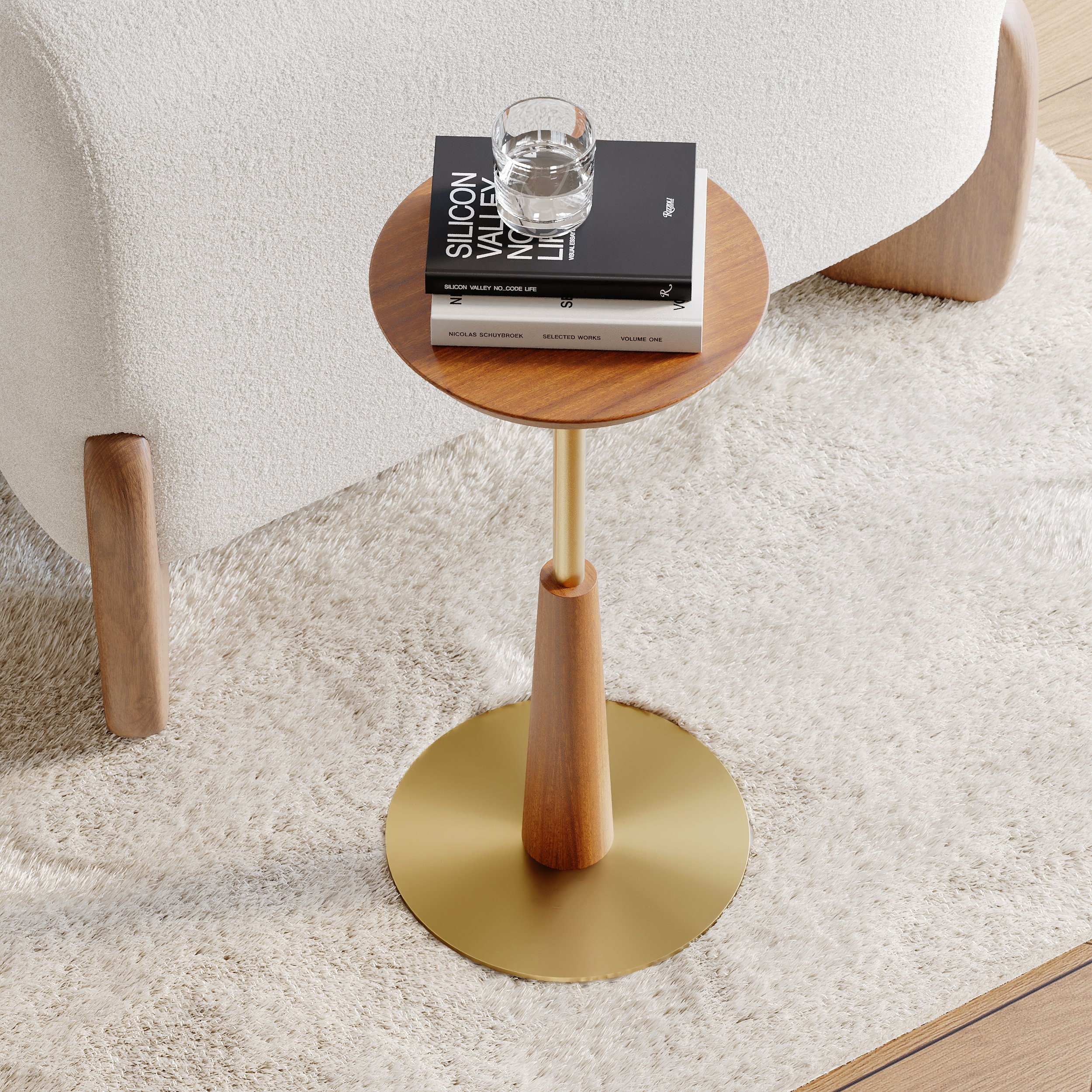 HMR - 9" Round Walnut Mid Century Drink Table