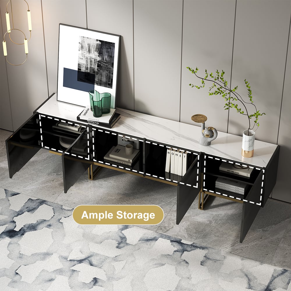 HMR - Grovyn Sintered Stone Top Fluted TV Stand with Storage