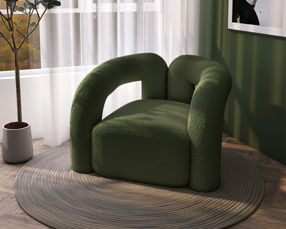 HMR - Japandi Boucle Accent Chair Shaggy Armchair for Living Room