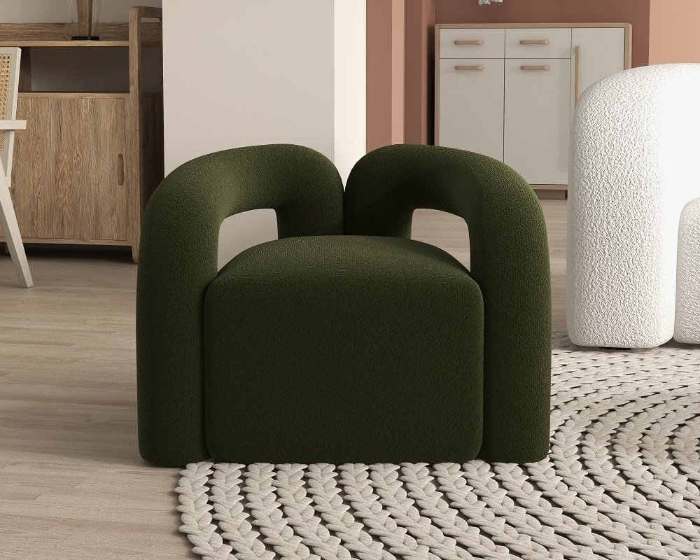 HMR Japandi Boucle Accent Chair Shaggy Armchair for Living Room - Dark Green