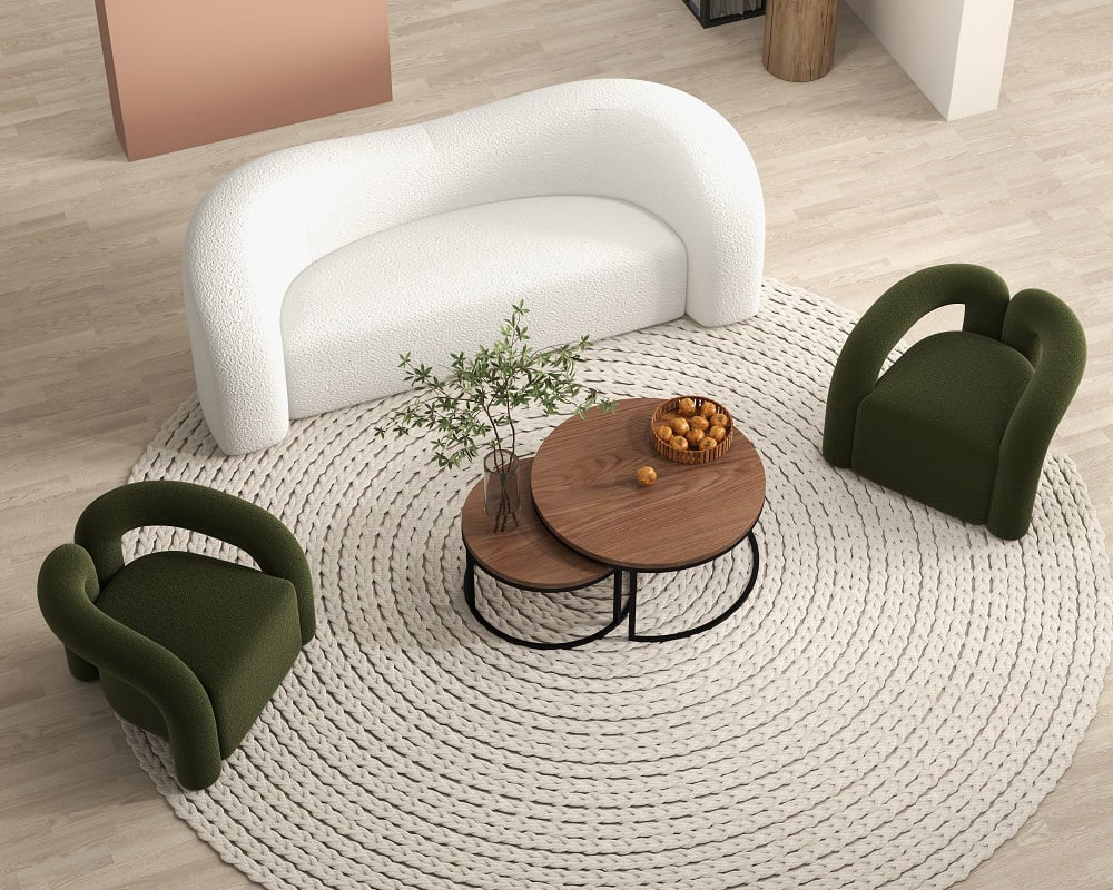 HMR Japandi Boucle Accent Chair Shaggy Armchair for Living Room - Dark Green