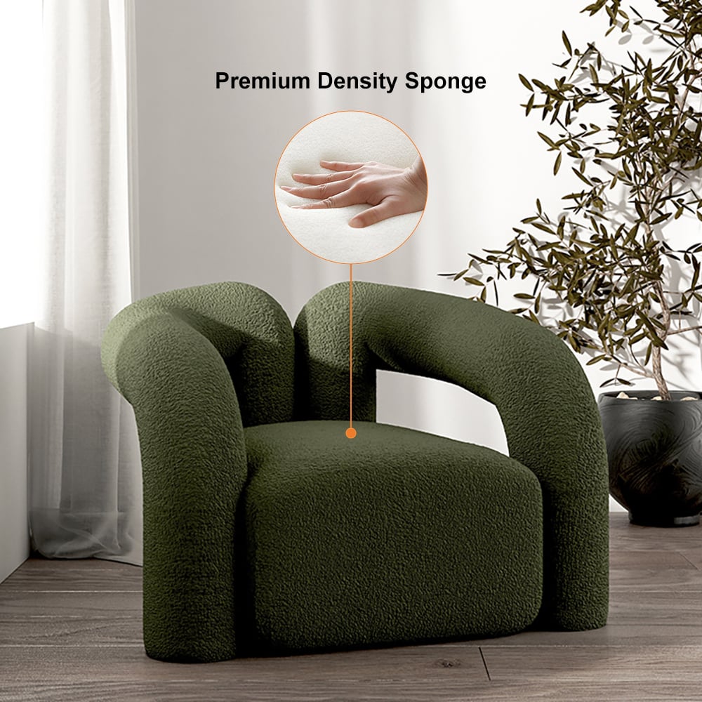 HMR Japandi Boucle Accent Chair Shaggy Armchair for Living Room - Dark Green