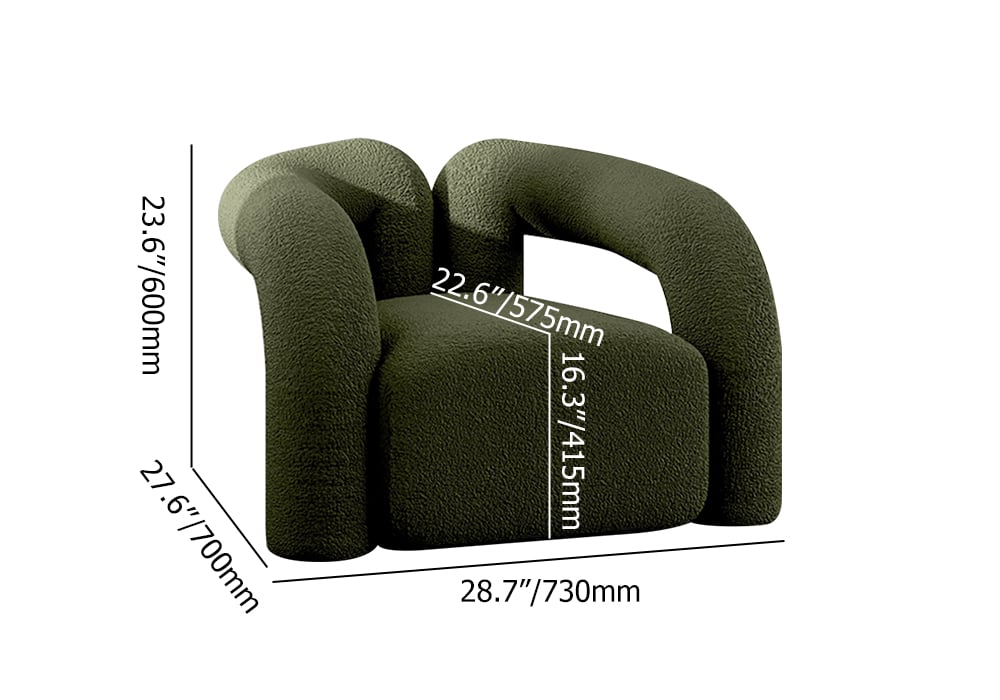 HMR Japandi Boucle Accent Chair Shaggy Armchair for Living Room - Dark Green