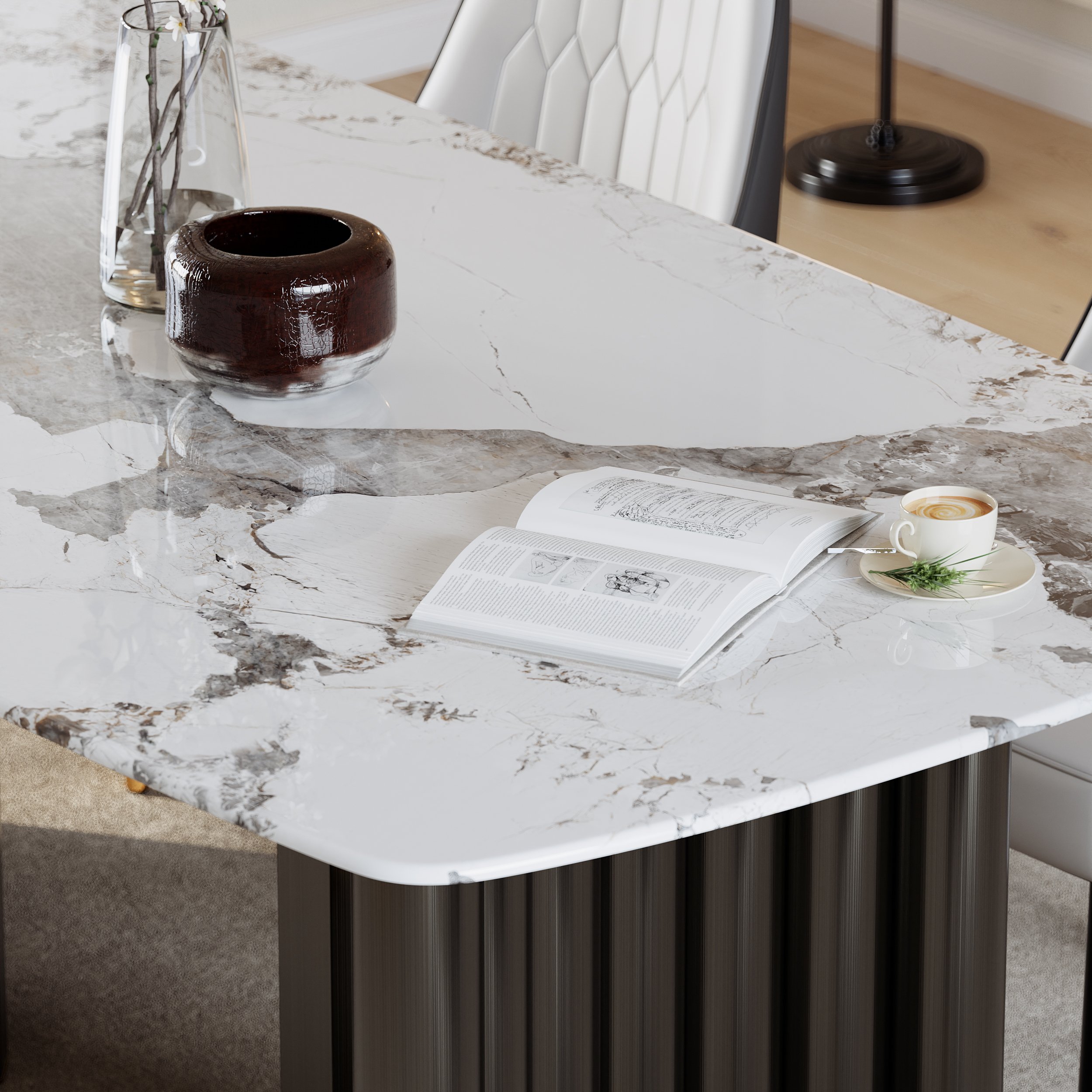 HMR - 78.7" Modern Rectangle Sintered Stone Dining Table Seats 6-8 People