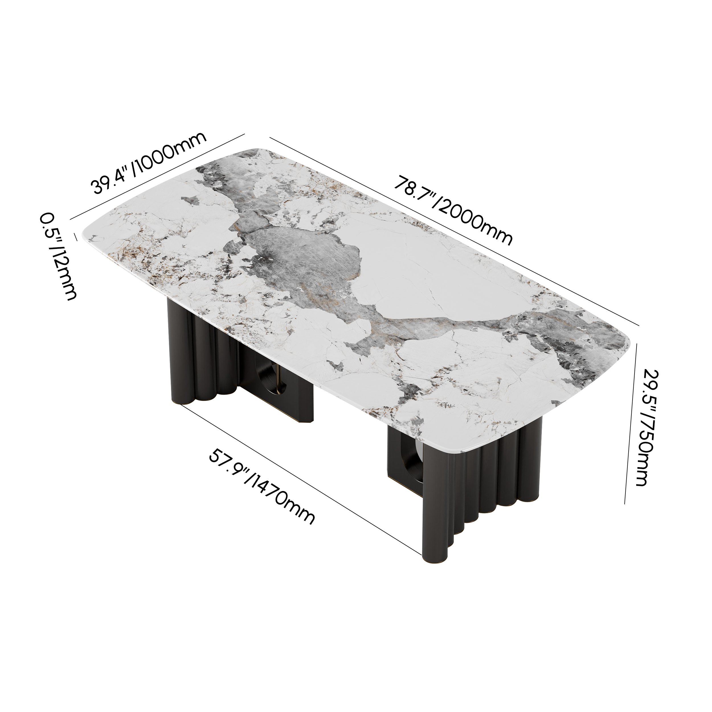 HMR - 78.7" Modern Rectangle Sintered Stone Dining Table Seats 6-8 People