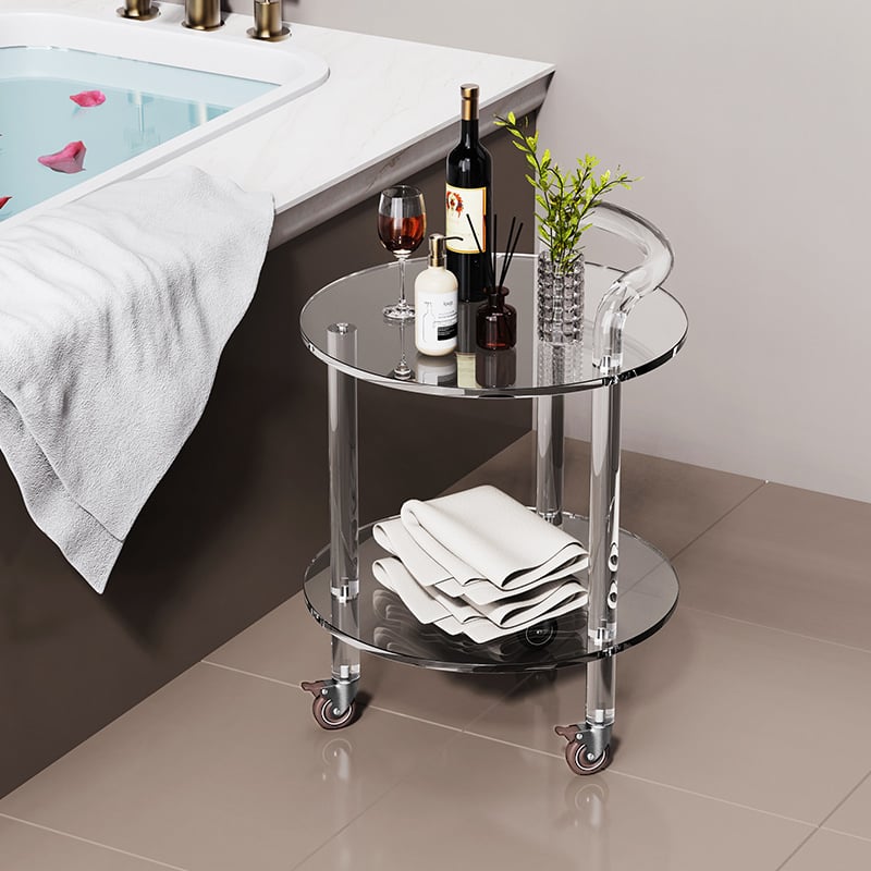 HMR - Modern Clear Acrylic Bar Cart Rolling Serving Trolley with 2 Tiers & Handle