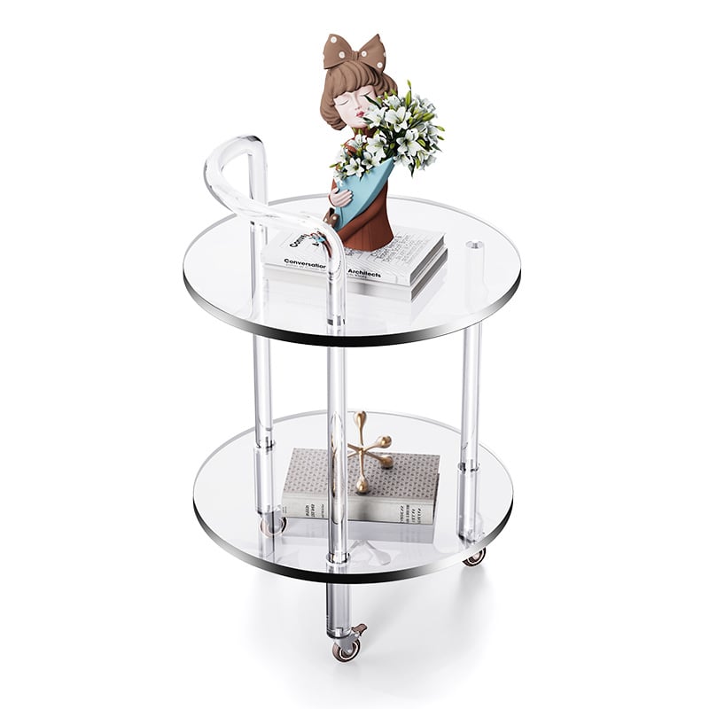 HMR - Modern Clear Acrylic Bar Cart Rolling Serving Trolley with 2 Tiers & Handle