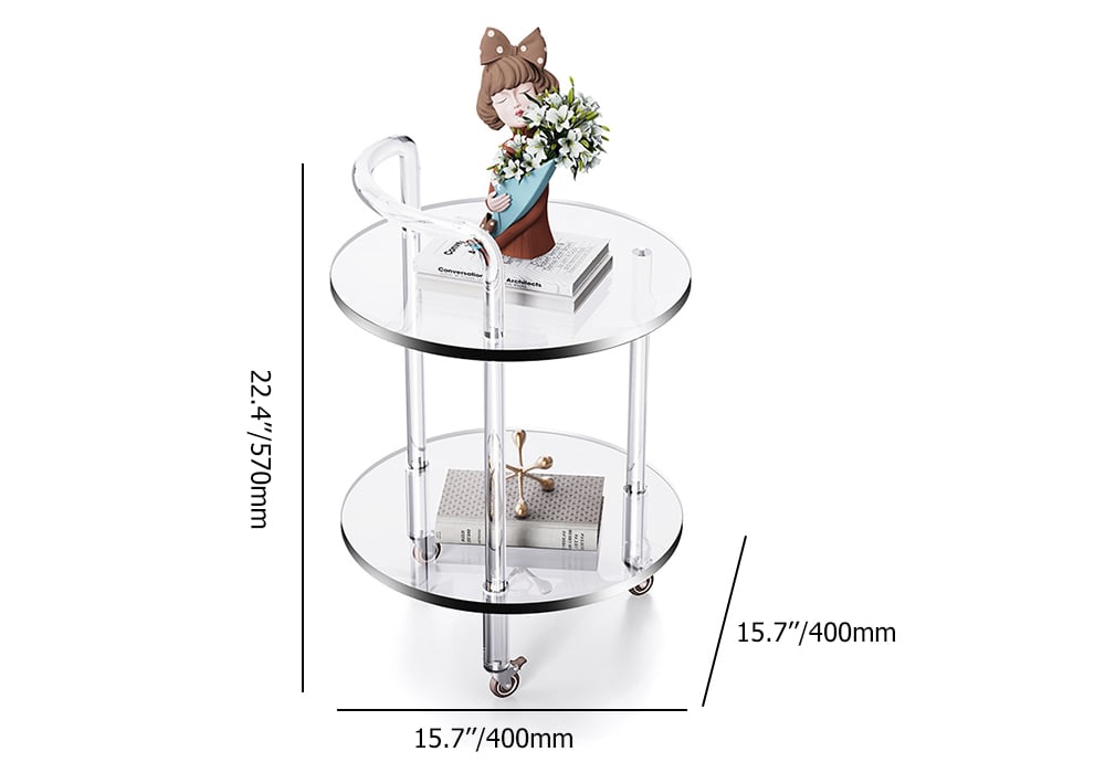 HMR - Modern Clear Acrylic Bar Cart Rolling Serving Trolley with 2 Tiers & Handle