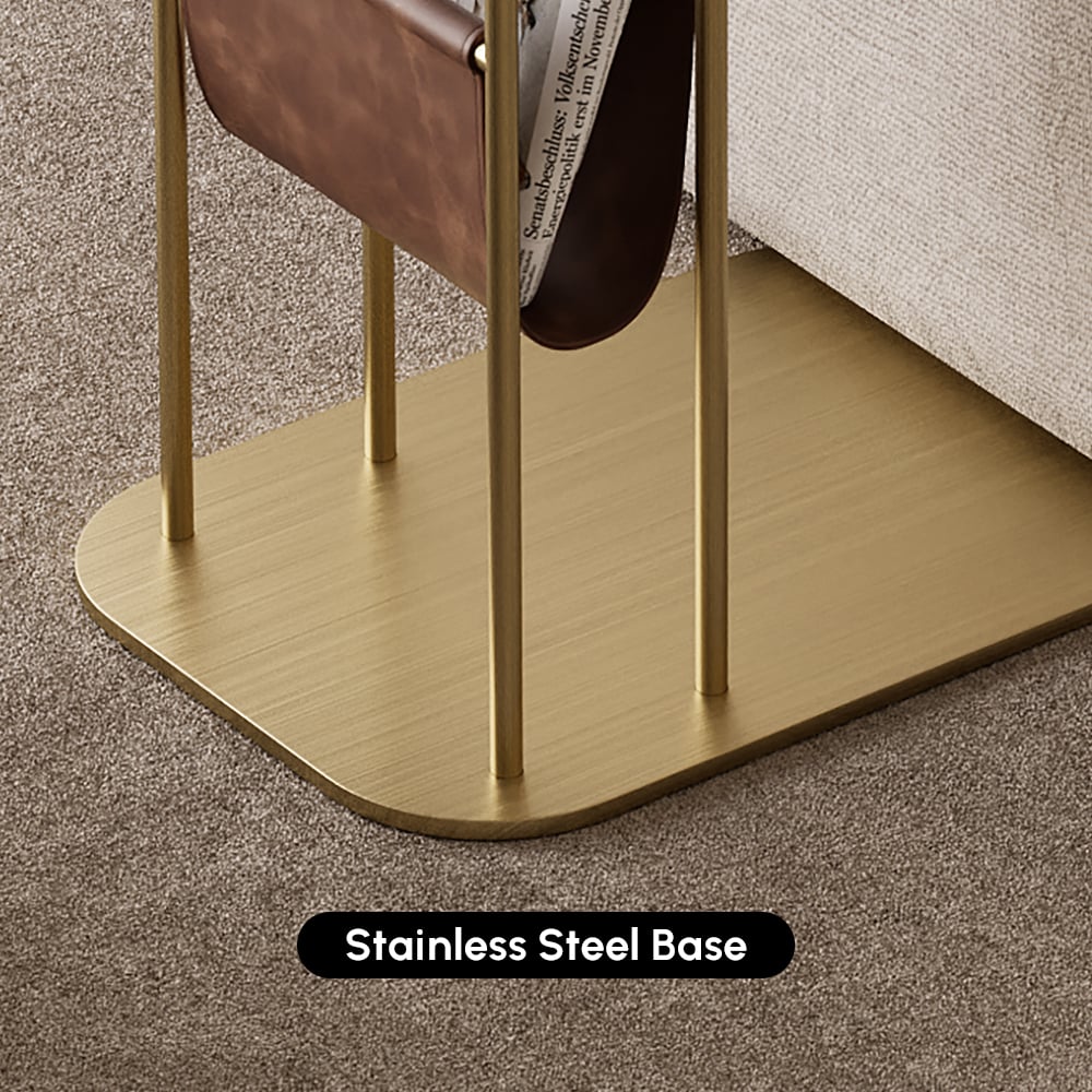 HMR - C-Shaped Walnut & Gold Rotating Side Table with Storage