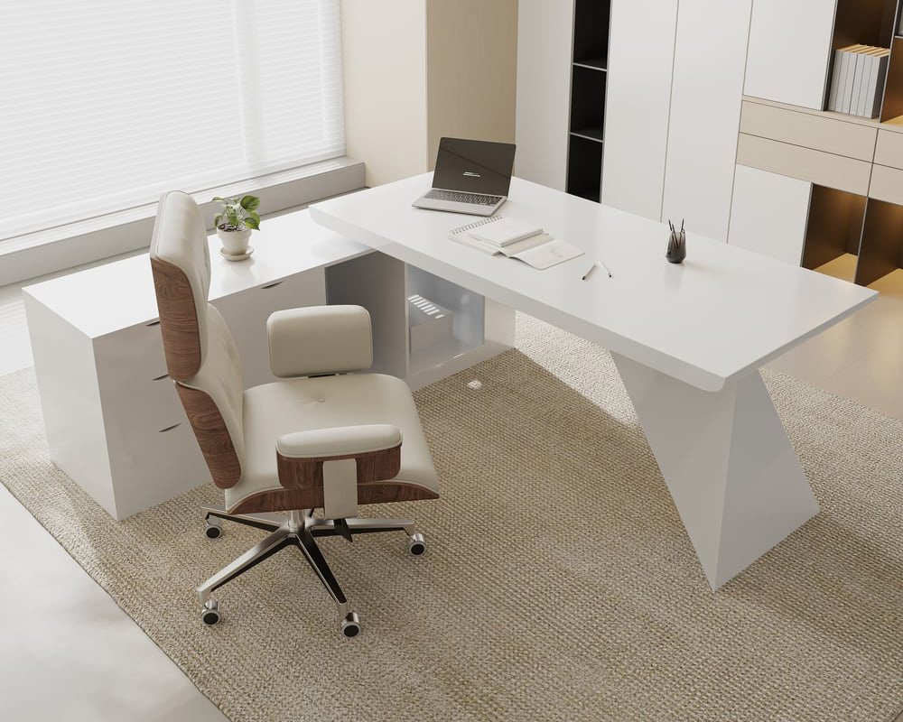 HMR Modern L-Shape Executive Desk & Office Chair Set - White, 70.9"L x 70.9"W x 29.5"H, Left Hand