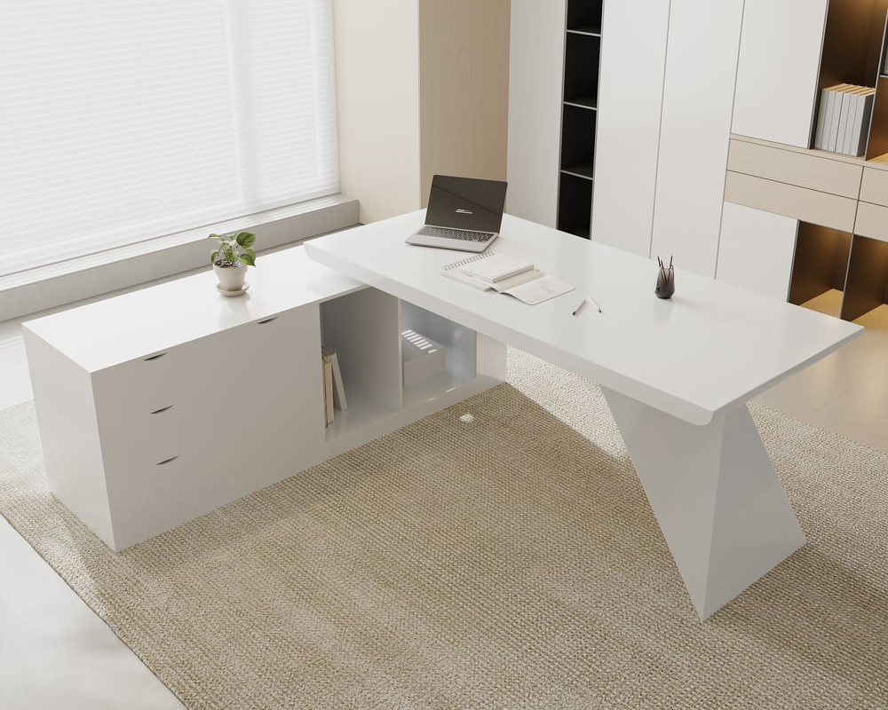 HMR Modern L-Shape Executive Desk & Office Chair Set - White, 70.9"L x 70.9"W x 29.5"H, Left Hand