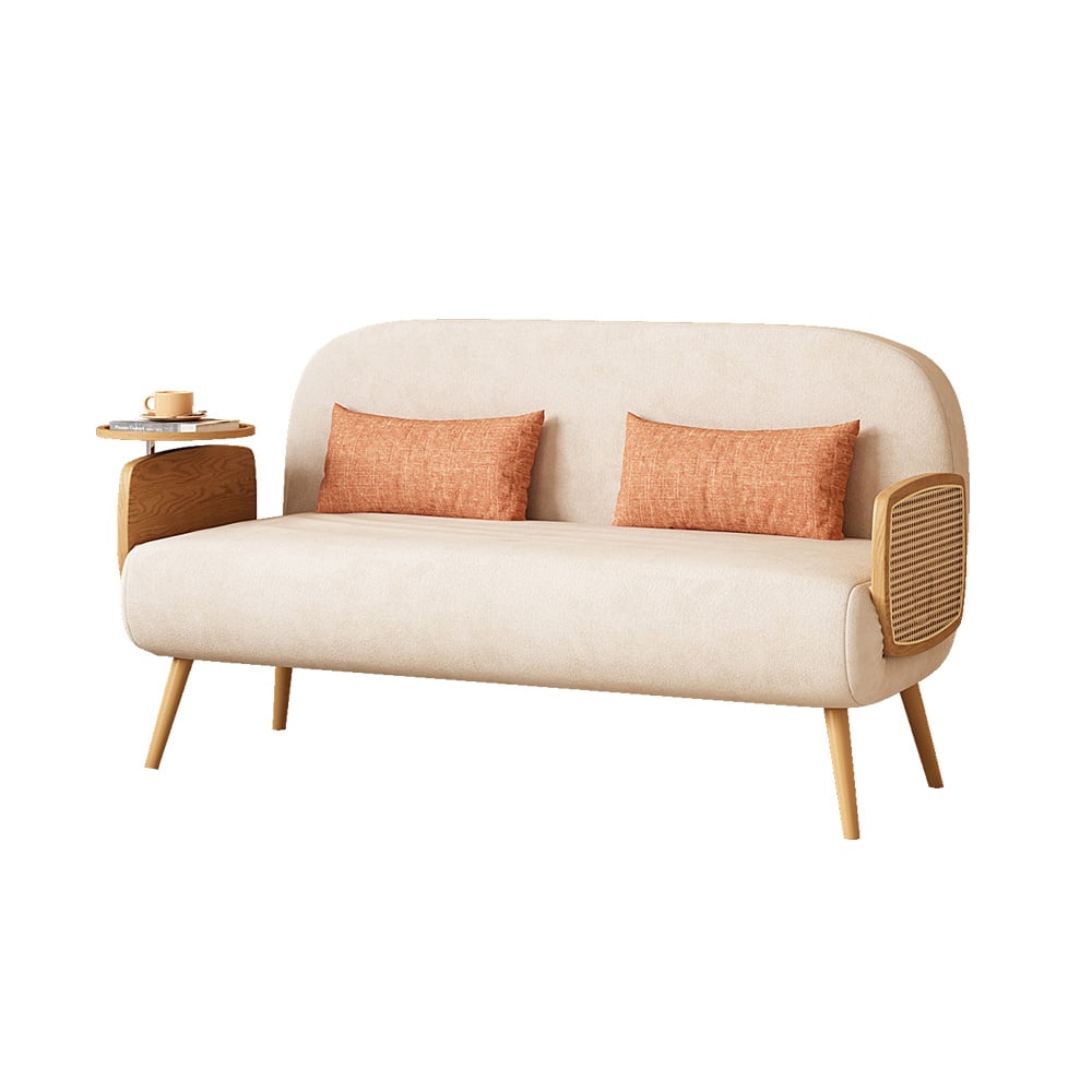 HMR Linen & Rattan Sleeper Sofa with Tray - Beige, Full Size