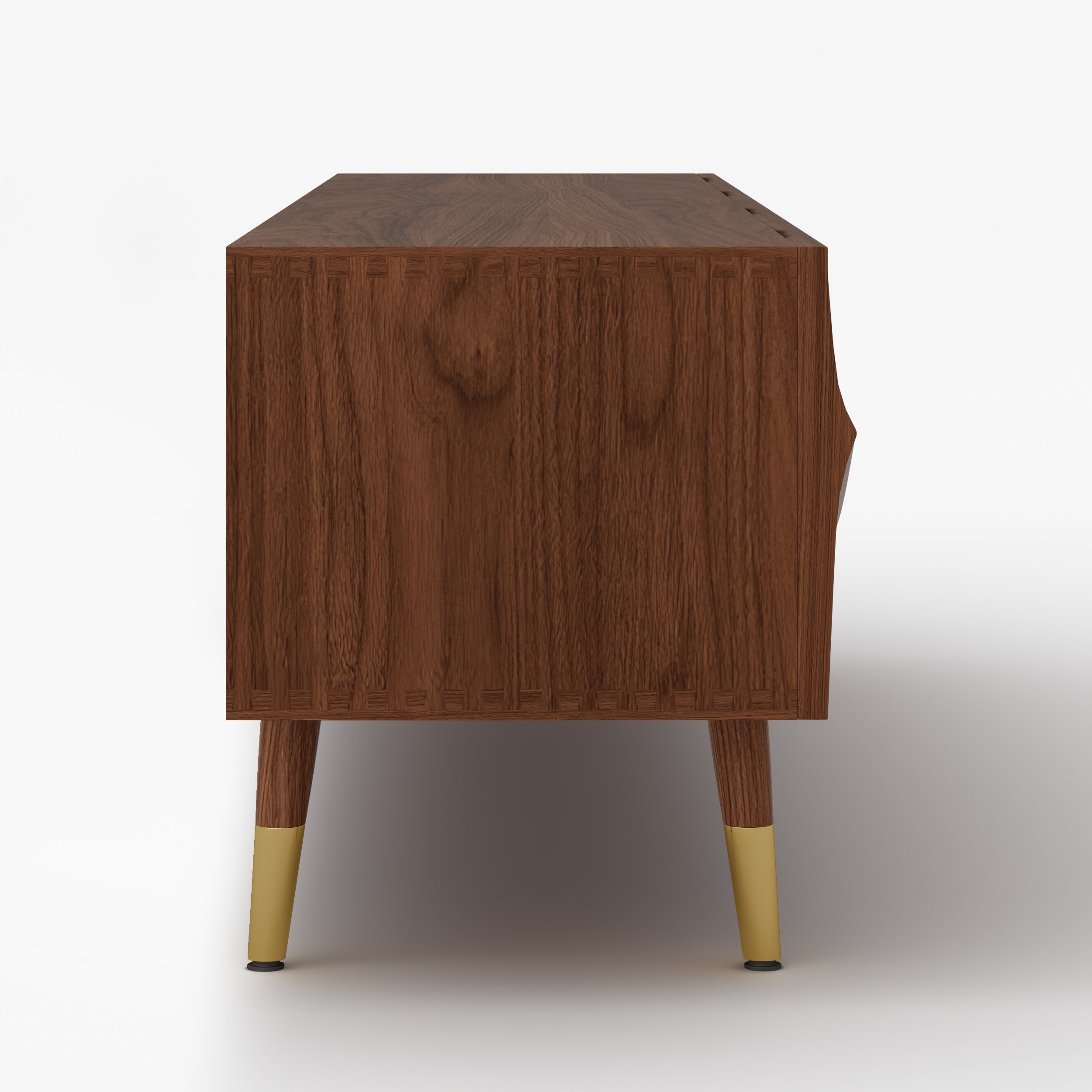 HMR Lake Mid Century TV Stand with Wavy Design Storage 4 Drawers for TVs Up to 75" - Walnut