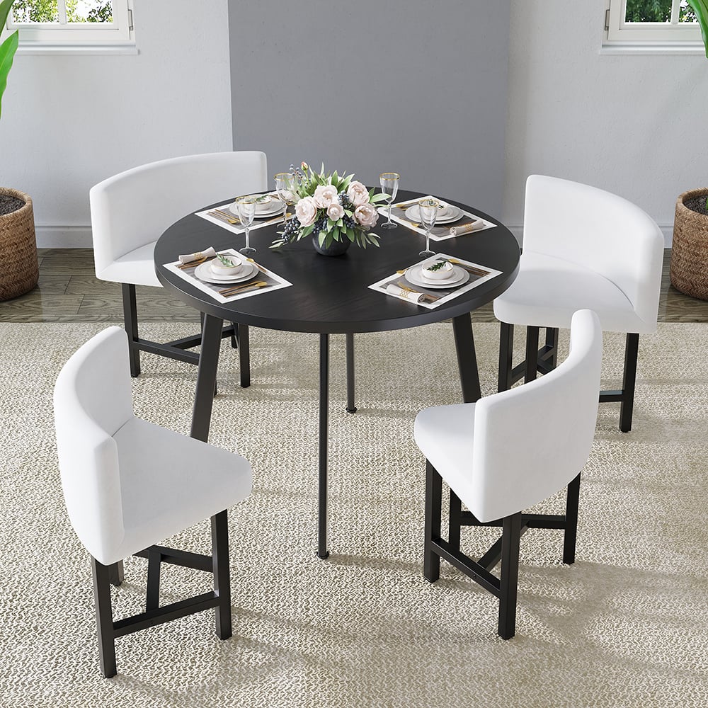 HMR Dining Set 39.4" Modern Round Wood Dining Table with 4 Chairs - White/Black