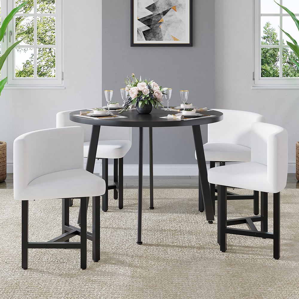 HMR Dining Set 39.4" Modern Round Wood Dining Table with 4 Chairs - White/Black