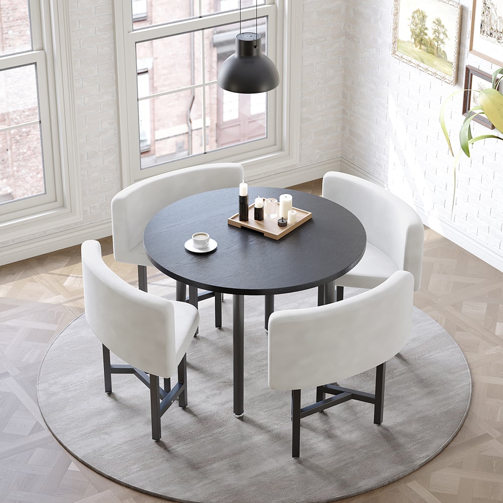 HMR Dining Set 39.4" Modern Round Wood Dining Table with 4 Chairs - White/Black