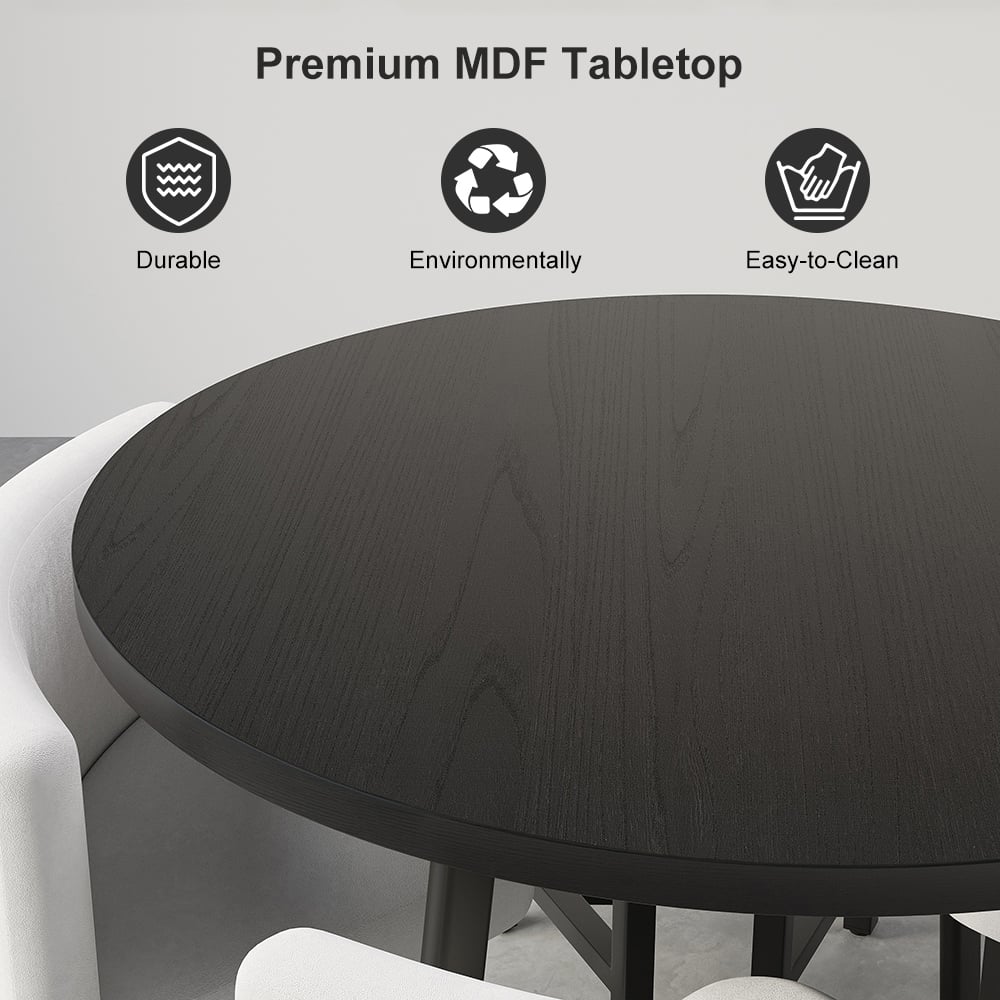 HMR Dining Set 39.4" Modern Round Wood Dining Table with 4 Chairs - White/Black