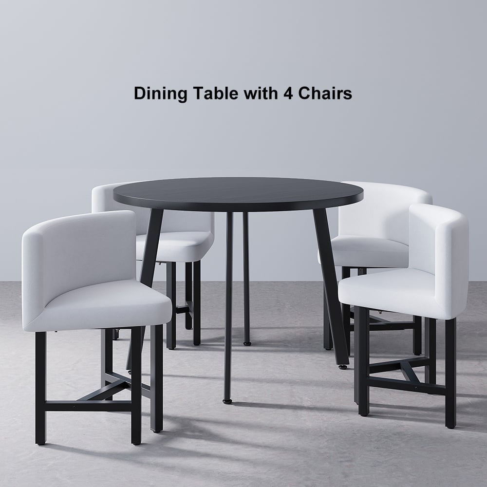 HMR Dining Set 39.4" Modern Round Wood Dining Table with 4 Chairs - White/Black
