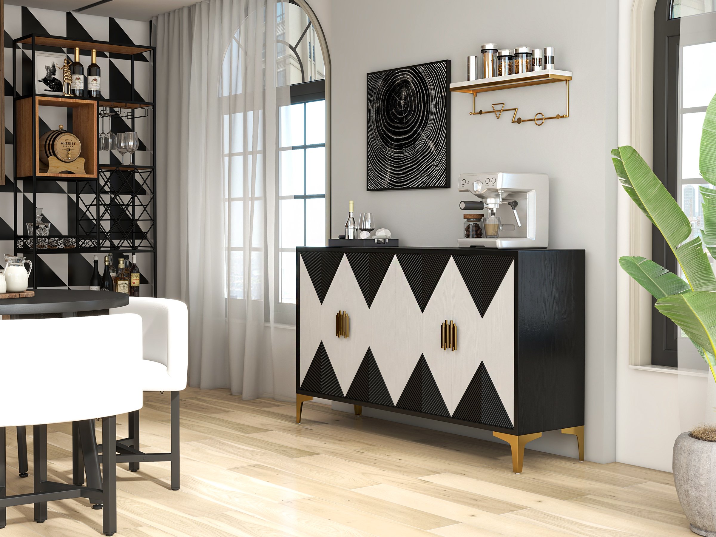 HMR Dining Set 39.4" Modern Round Wood Dining Table with 4 Chairs - White/Black