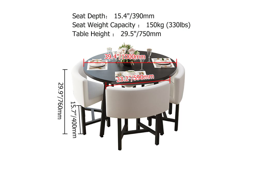 HMR Dining Set 39.4" Modern Round Wood Dining Table with 4 Chairs - White/Black