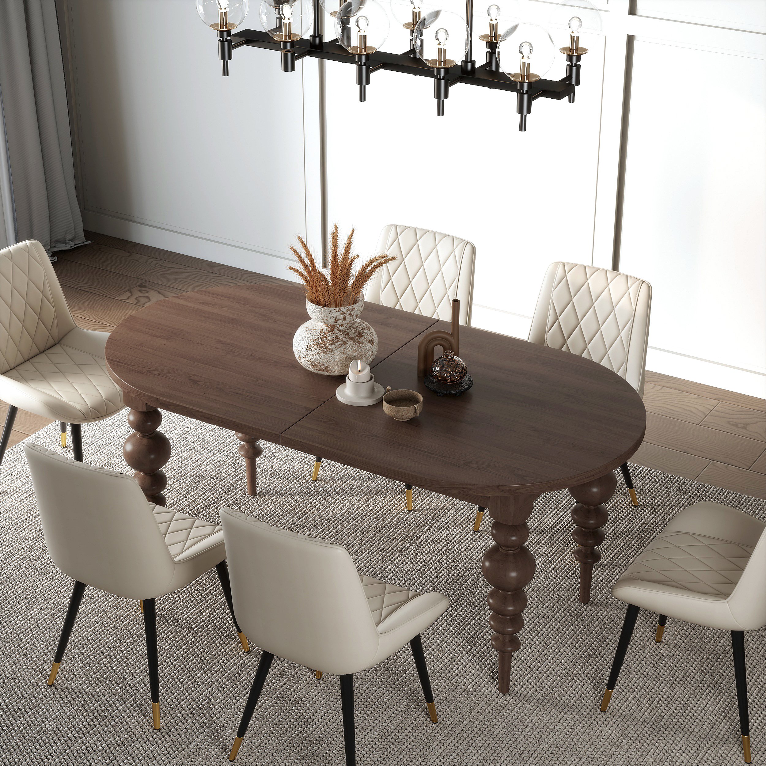 HMR Mid-Century Oval Extendable Dining Table - Walnut, 67"-79" (seats 4-8)