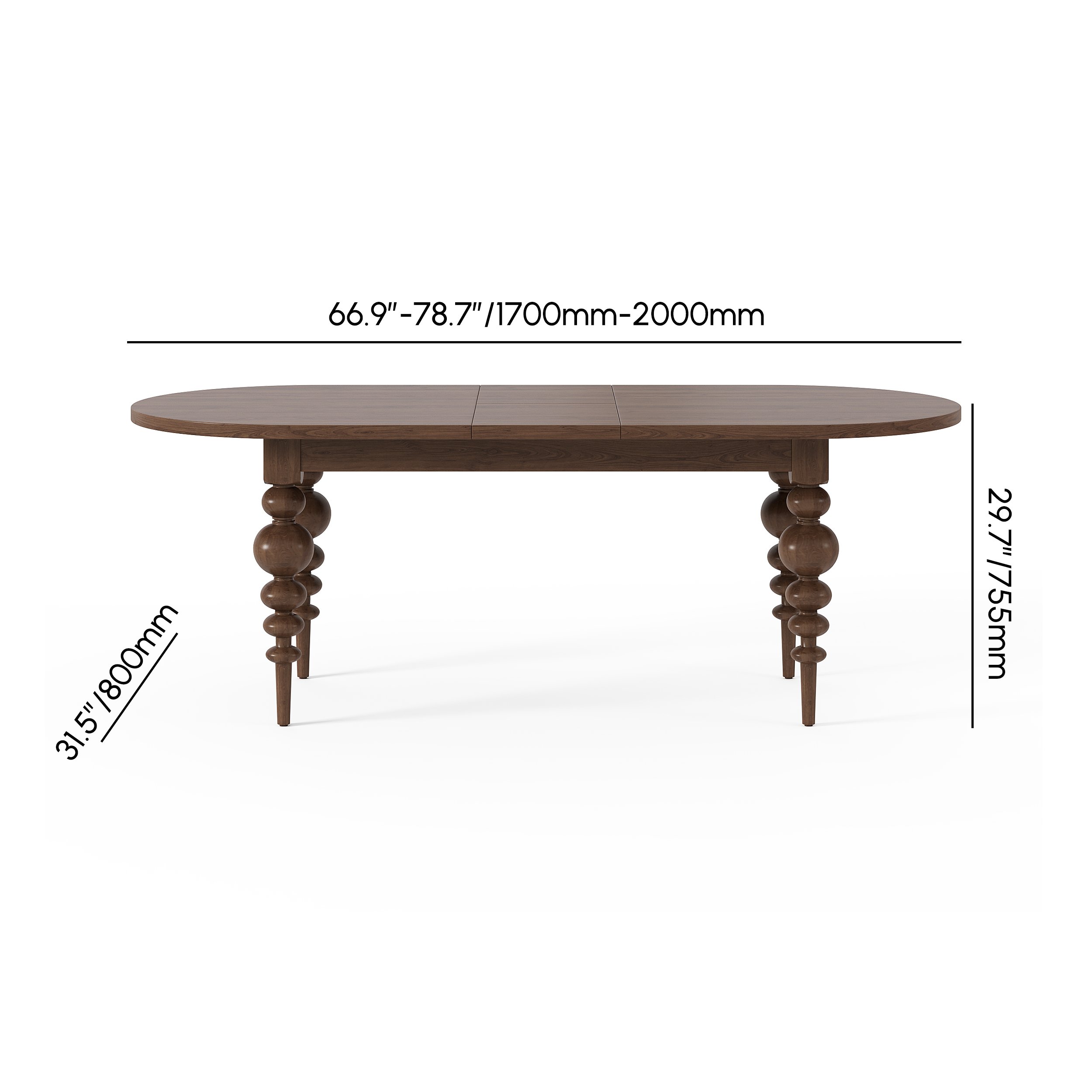 HMR Mid-Century Oval Extendable Dining Table - Walnut, 67"-79" (seats 4-8)