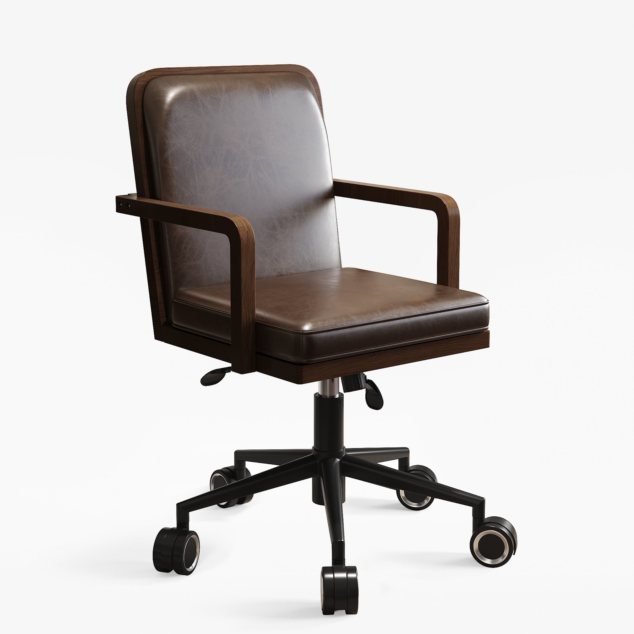 HMR - Mid-Century Faux Leather & Wood Adjustable Office Chair