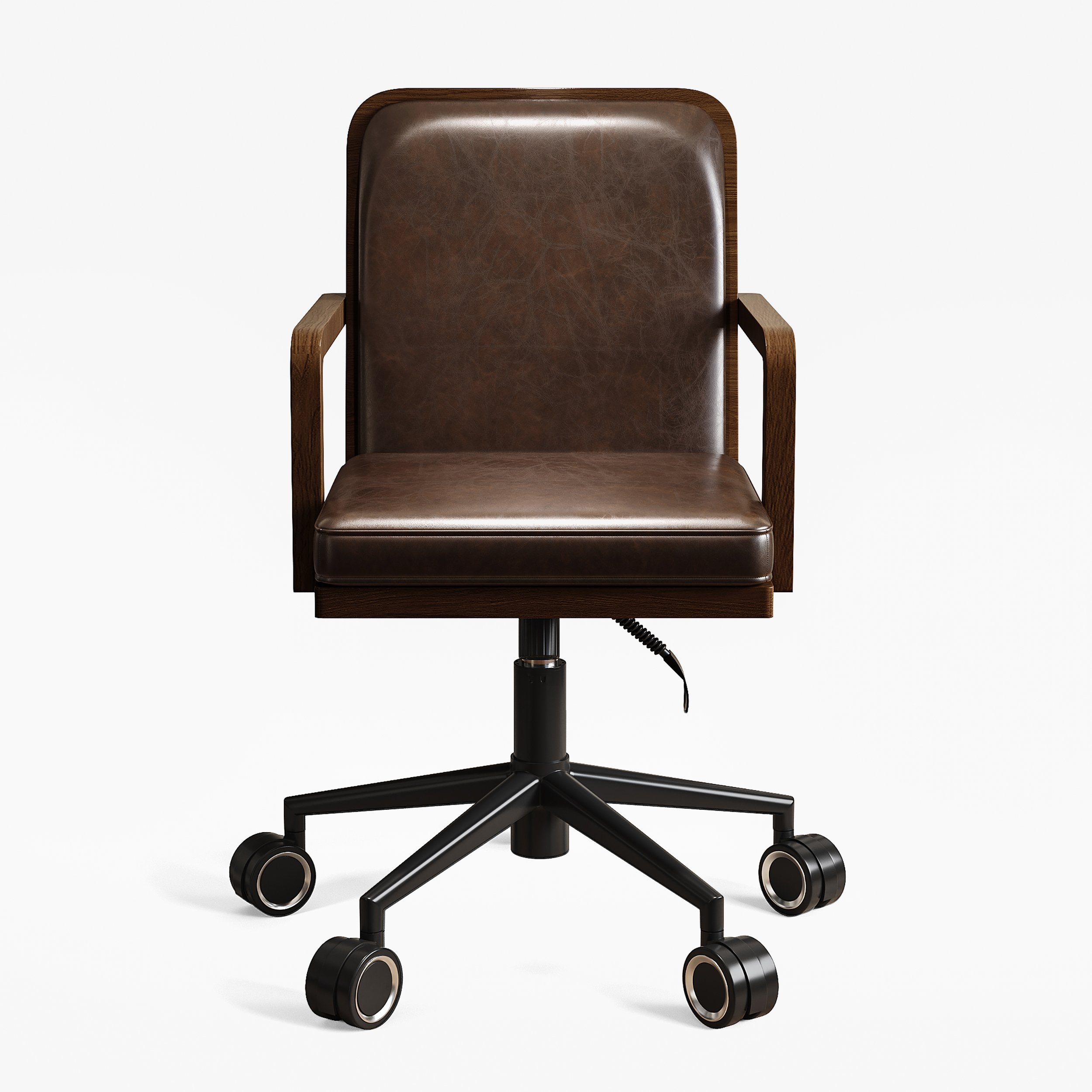 HMR - Mid-Century Faux Leather & Wood Adjustable Office Chair