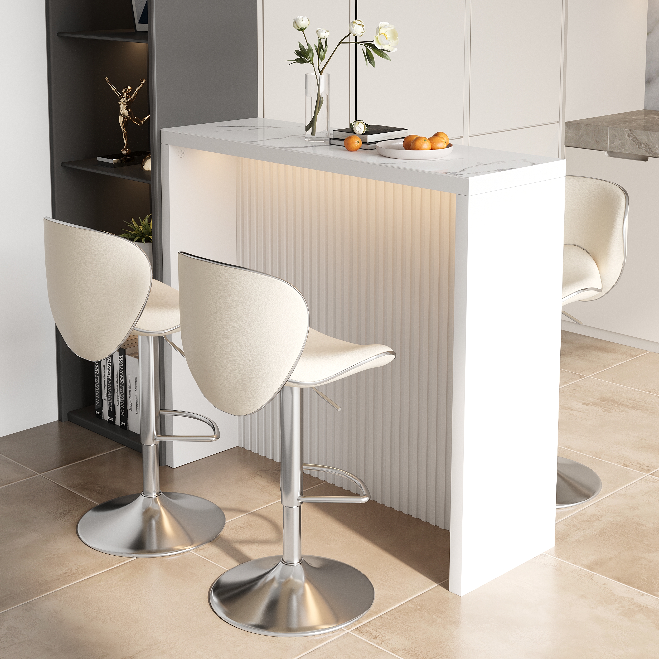 HMR Modern Sintered Stone Bar Table White - White, 47.2"L x15.7"W x 42.1"H