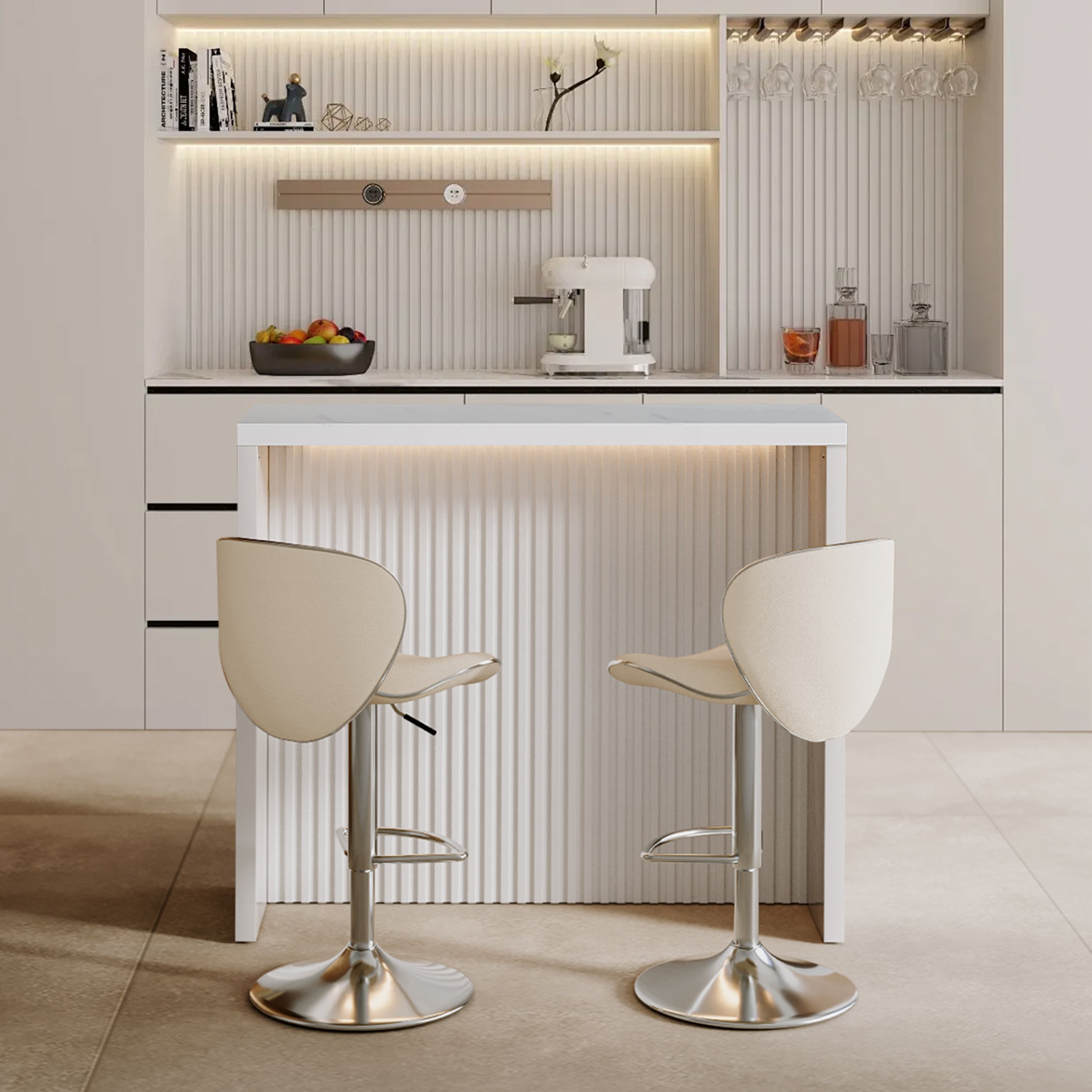 HMR Modern Sintered Stone Bar Table White - White, 47.2"L x15.7"W x 42.1"H