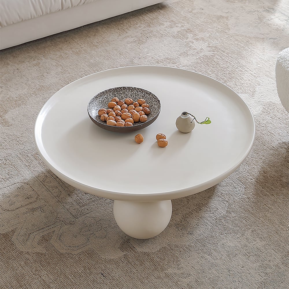 HMR - 31.5" Modern Round White Block Coffee Table with Spherical Legs