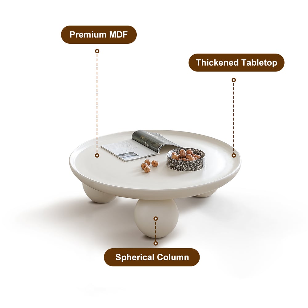 HMR - 31.5" Modern Round White Block Coffee Table with Spherical Legs