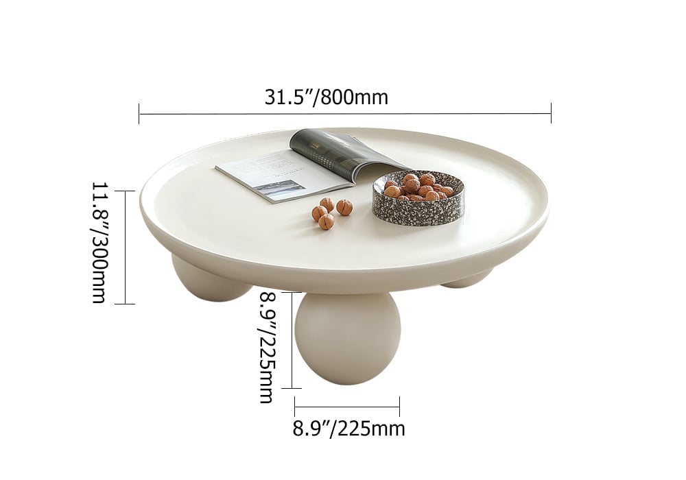 HMR - 31.5" Modern Round White Block Coffee Table with Spherical Legs
