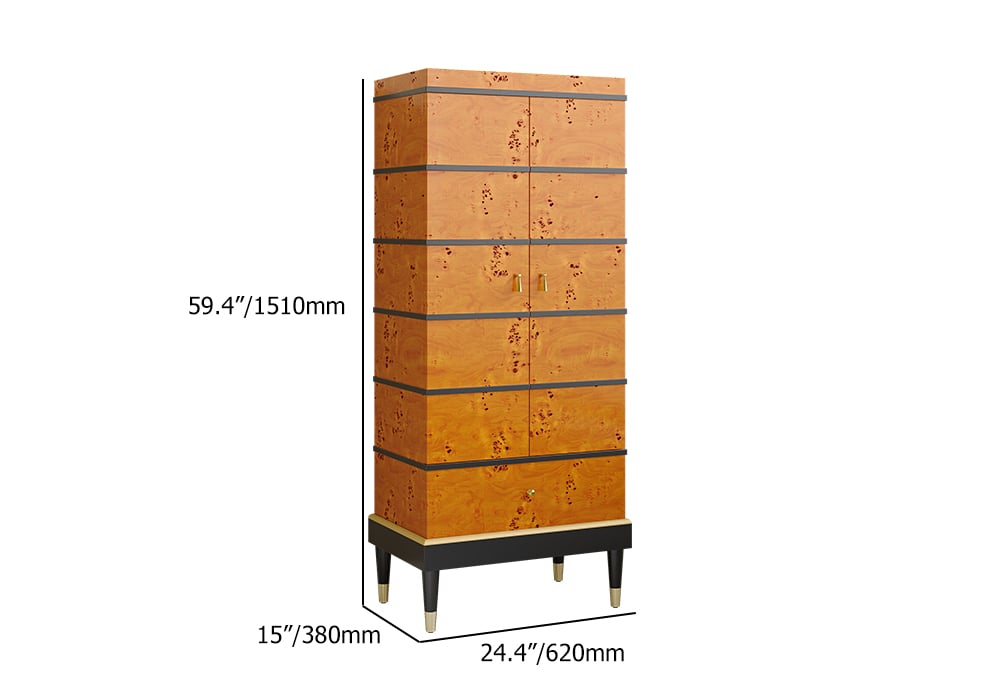 HMR - Rustic Burlwood Bar Cabinet with Glass&Bottle Holder Home Bar Cabinet