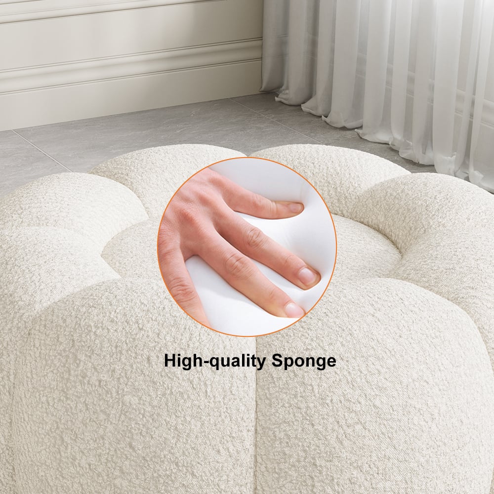 HMR - 23.6" Dia Modern White Cream Boucle Ottoman Pumpkin Pouf Ottoman Cloud Foot Stool