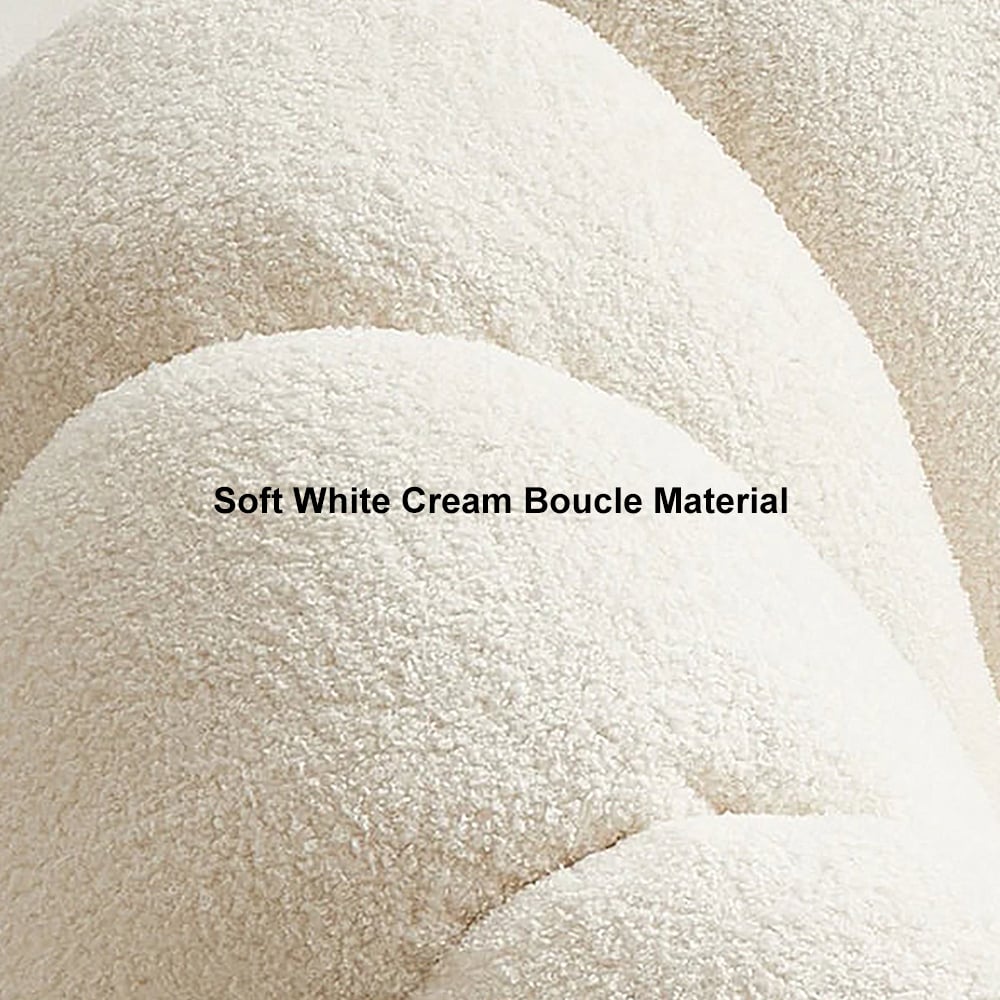 HMR - 23.6" Dia Modern White Cream Boucle Ottoman Pumpkin Pouf Ottoman Cloud Foot Stool