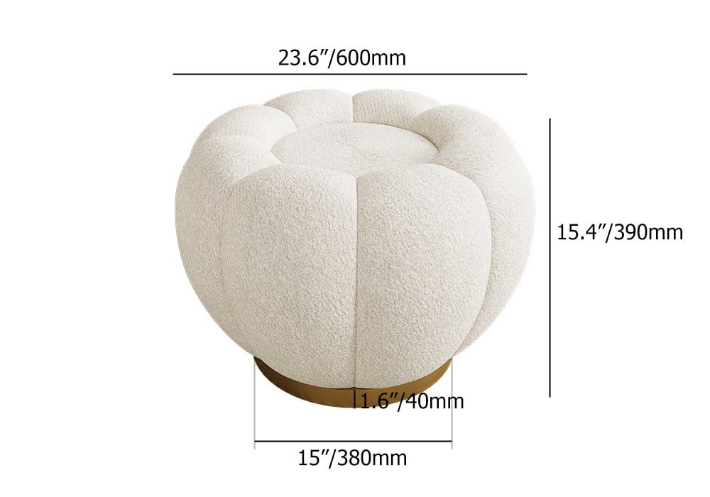 HMR - 23.6" Dia Modern White Cream Boucle Ottoman Pumpkin Pouf Ottoman Cloud Foot Stool