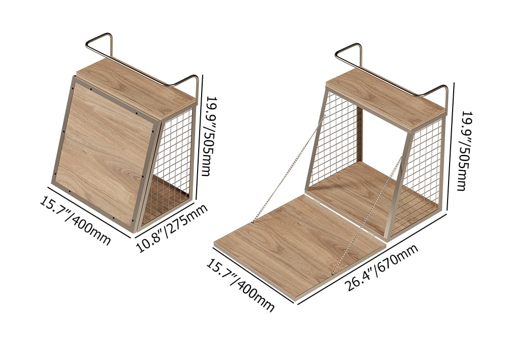 HMR - Industrial Floating Bar Table with Storage Natural Wood Hanging Cocktail Bar
