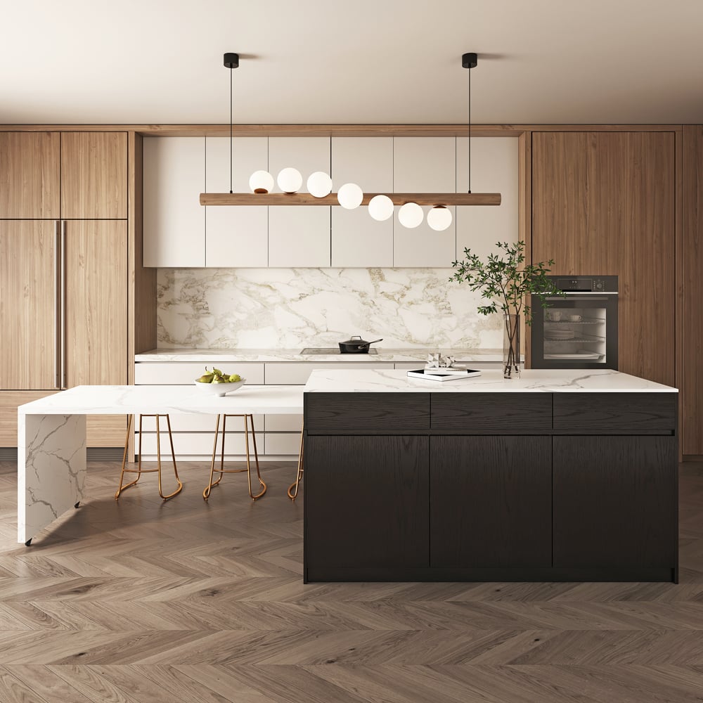 HMR 82''-106" Extendable Kitchen lsland with Doors&Drawers - Black, Engineered Wood, Right-Hand Facing