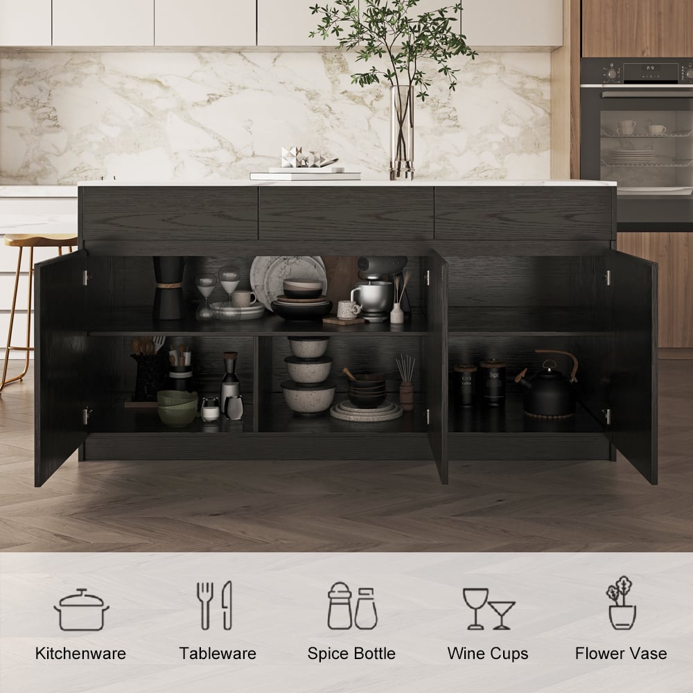 HMR 82''-106" Extendable Kitchen lsland with Doors&Drawers - Black, Engineered Wood, Right-Hand Facing