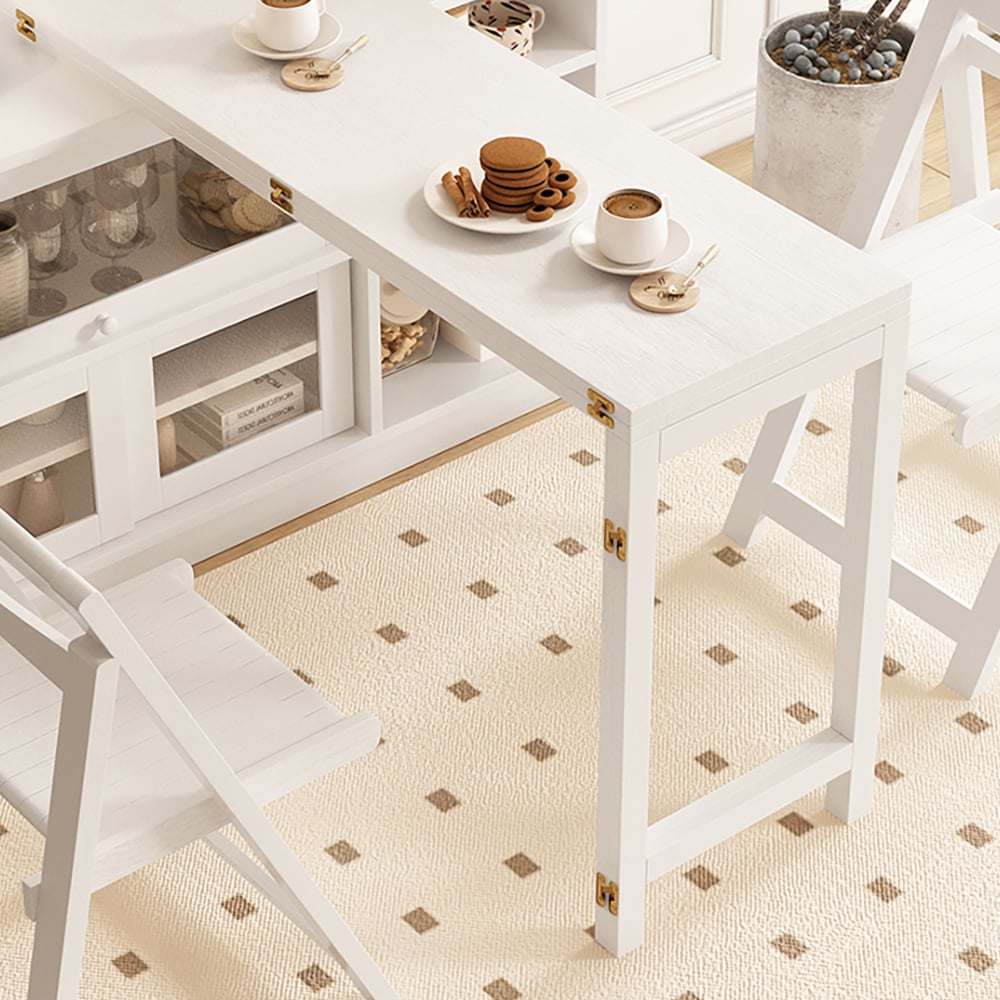 HMR Farmhouse Extendable Wood Sideboards and Cabinets with Ample Storage - White